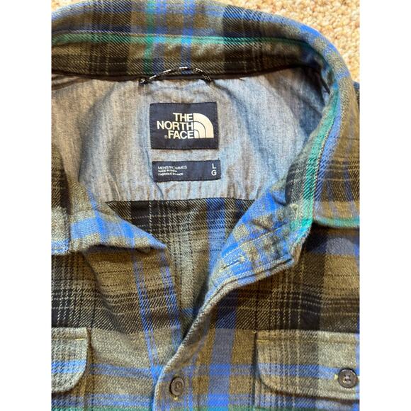 The North Face Long sleeve, button down Heavy Flannel, shirt, Large; Gray & Blue - Picture 11 of 11